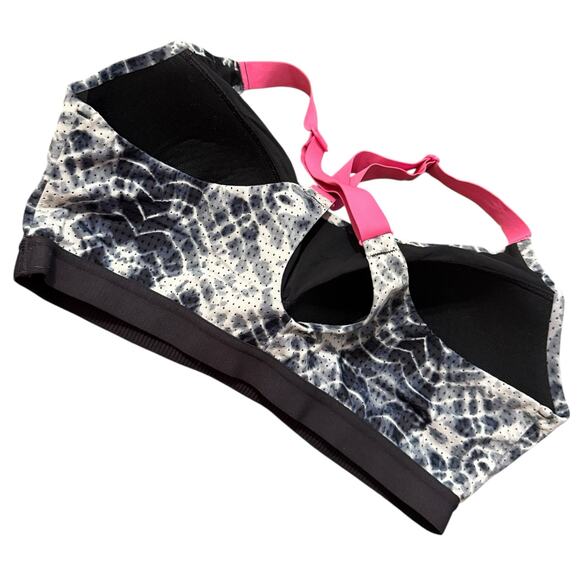 Victoria's Secret Sport Black and White Tie Dye Sports Bra with Pink straps 36D - Picture 2 of 6